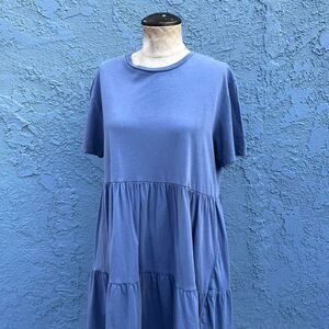 Kotn Tiered Babydoll Dress 100% Cotton Small Blue